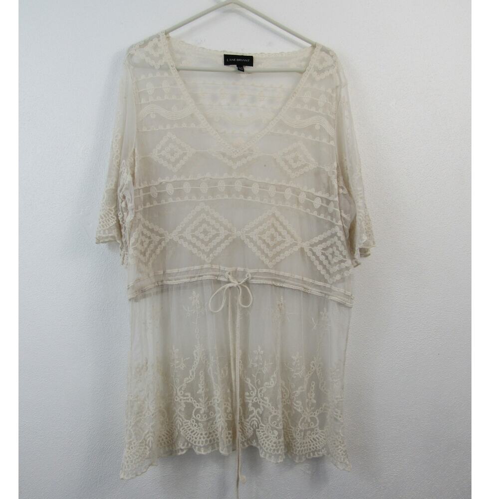Lane Bryant 18/20 Ivory Lace Embriordered Swim Coverup Sheer Layering Boho